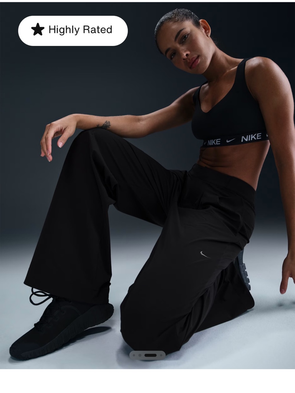 Nike Bliss Wide Leg Pleated Trouser Dri-Fit Black Small Stretch Gummy Logo - Picture 8 of 16